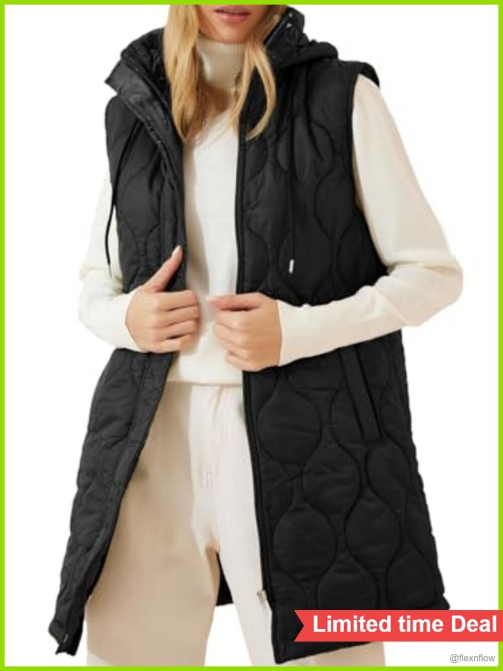 Women's Long Quilted Puffer Vest Hooded Sleeveless Jacket Warm Winter Outerwear